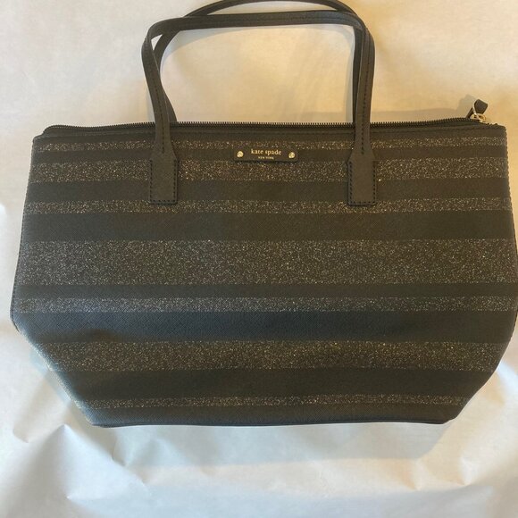 Women's Authentic KATE SPADE Haven Lane Hani Striped Tote Bag in Black Glitter - Picture 2 of 8